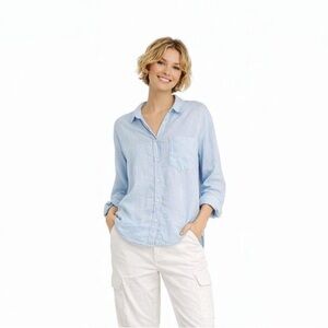 Zara Light Blue Button-Up Shirt Size M - LINEN